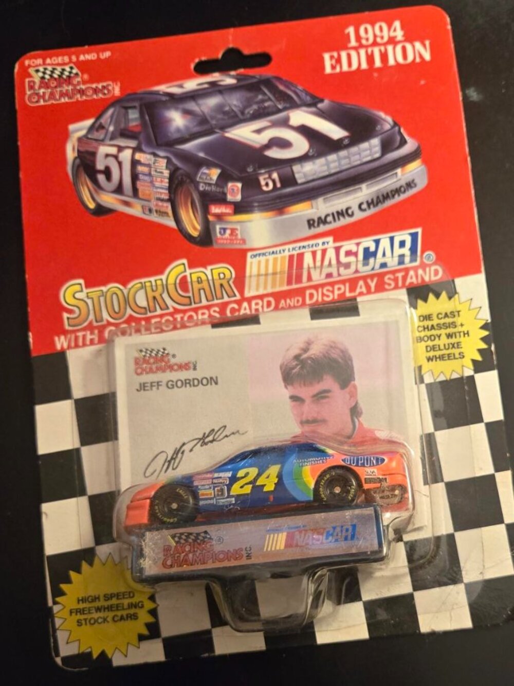 Racing Champions 1994 Jeff Gordon Stock Car new pack collectors card stand